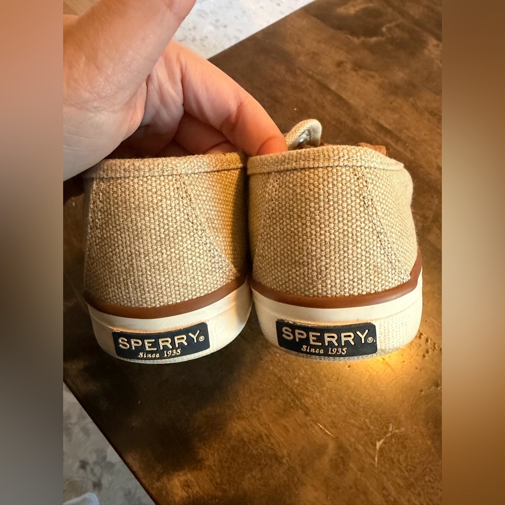Sperry Seacoast Waxy Canvas Sneakers Women's 7.5 Beige Tan Lace Up Casual Shoes - Picture 5 of 7